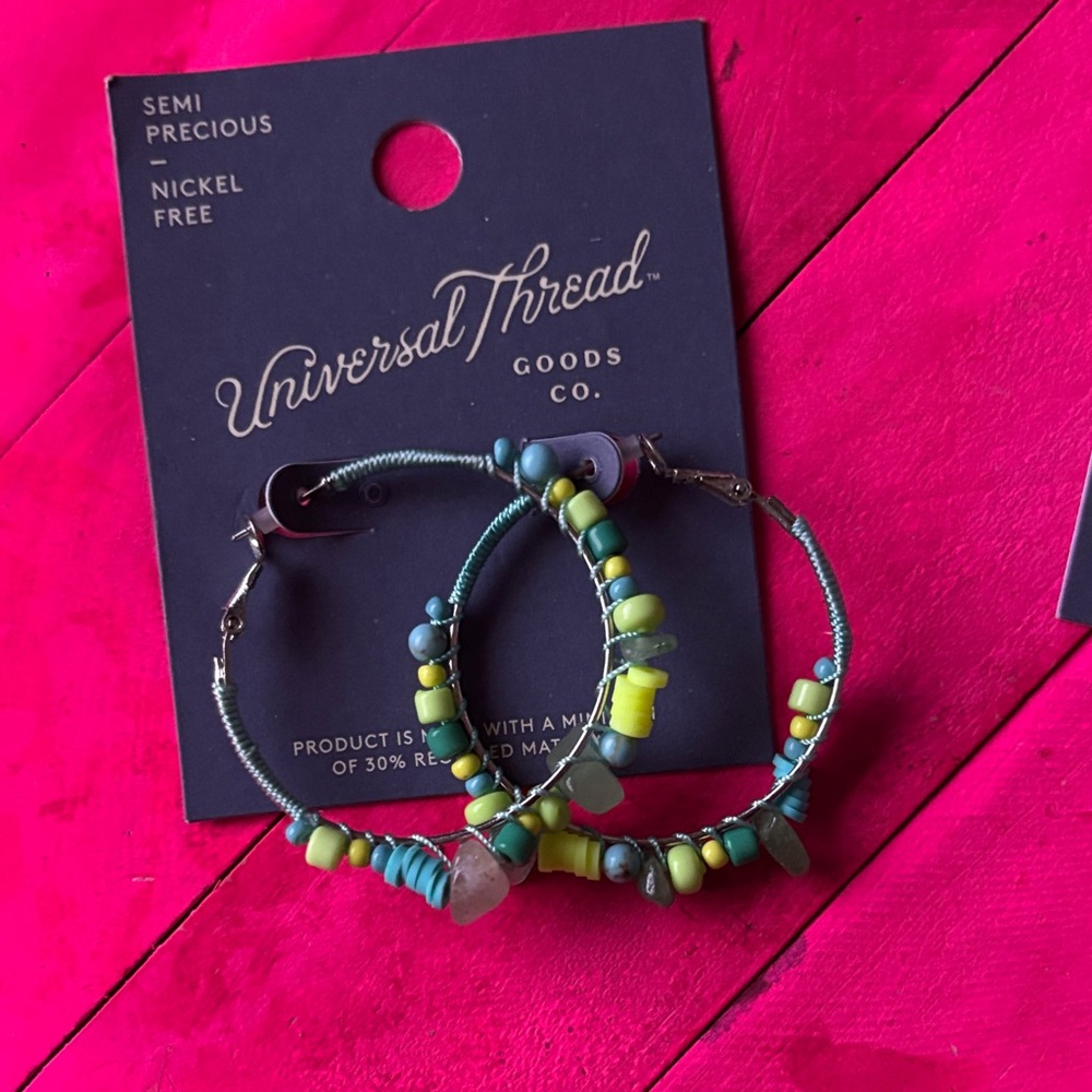 Universal Thread Green and Yellow Beaded Hoop Earrings
